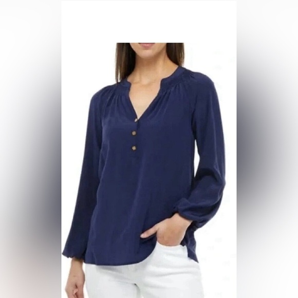 Lilly Pulitzer 100% silk navy blouse large - Picture 1 of 8